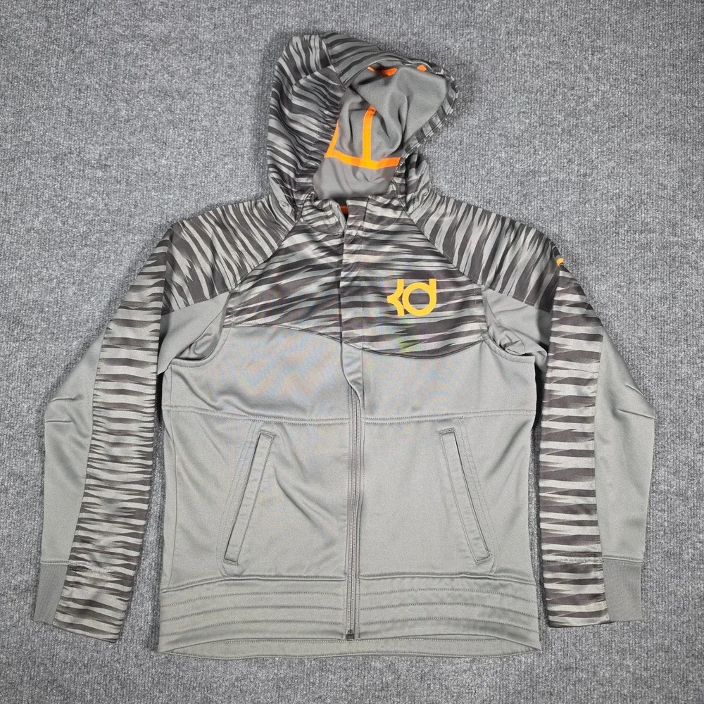 Nike Kids KD Kevin Durant Therma-FIT Full Zip Hoodie Grey Orange L 744273-037